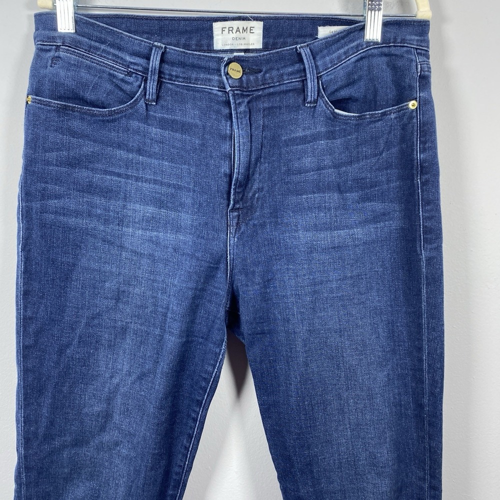 Frame Le High Straight Jeans Womens 31 Blue Delancy Raw Hem Casual Classic - Picture 2 of 8